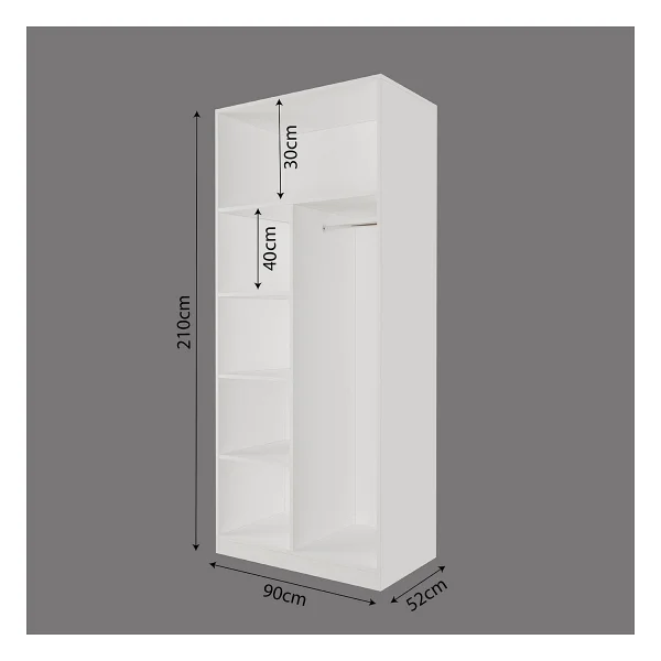Bimossa KA3040 Goss 90CM Kapaksız Boy Askılı Gardırop,raflı Giyinme Dolabı,beyaz Modern Kıyafet Dolabı - Görsel 3
