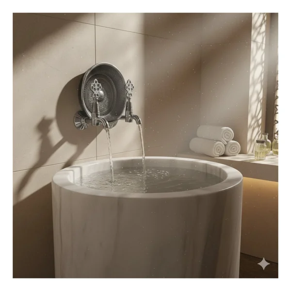 EMFA AKSESUAR Krom Eskitme Kurna Seti - Hamam Muslukları Seti 2 AdetKrom Musluk 1 Adet Ağır Hamam Tası - Görsel 3