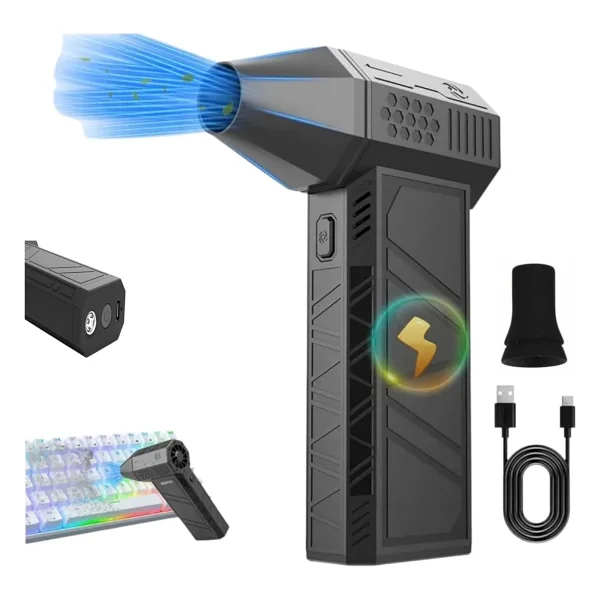 Turbo Jet Fan 120.000 Rpm Şarjlı Ek Başlıklı 3 Kademeli Fenerli Basınçlı Hava Püskürtme Temizleyici - Taşınabilir Toz Üfleme, Pc Klavye Kasa, Araba Temizliği,mangal Fanı,şişirme ve Vakumlama - standar - Görsel 3