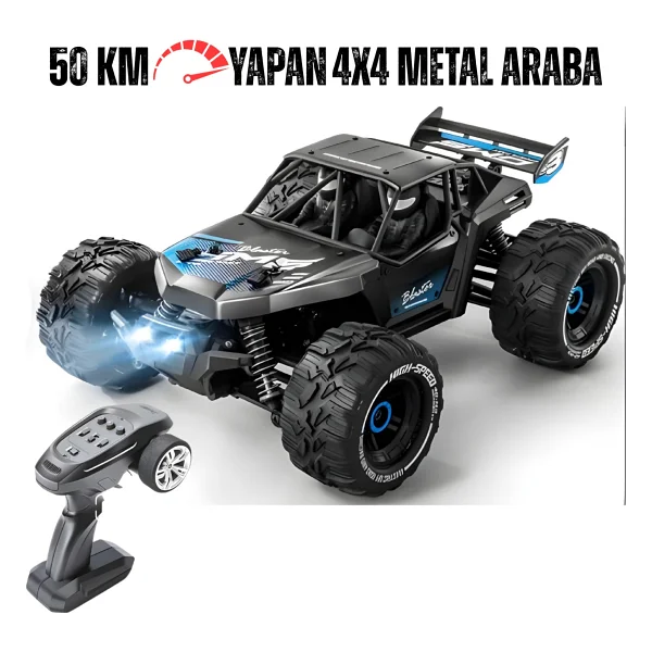 Giffy/Oyuncak Uzaktan Kumandalı Metal Gövde 50 Km Hız Yapan 4x4 Off-Road Arazi Aracı Şarjlı 1400 MaH (Mavi) - Görsel 10