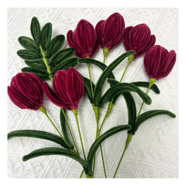 Hobialem 50 Adet Bordo Şönil, Çiçek Yapımına Uygun Bordo Renk Tüylü Tel, 30 cm 6mm - Görsel 2