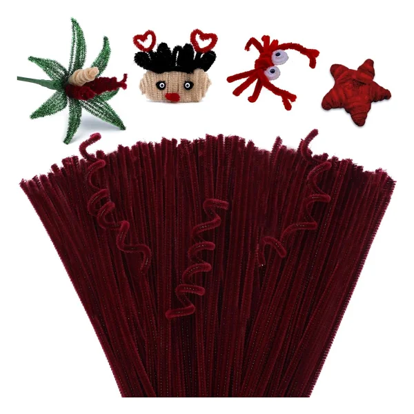 Hobialem 50 Adet Bordo Şönil, Çiçek Yapımına Uygun Bordo Renk Tüylü Tel, 30 cm 6mm - Görsel 4
