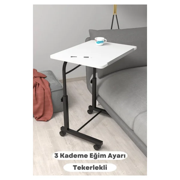 Depolife Eğim Yükseklik Ayarlı Laptop Sehpası Kahvaltı Ders Çalışma Bilgisayar Masası Metal Ayak Tekerlekli - Görsel 9