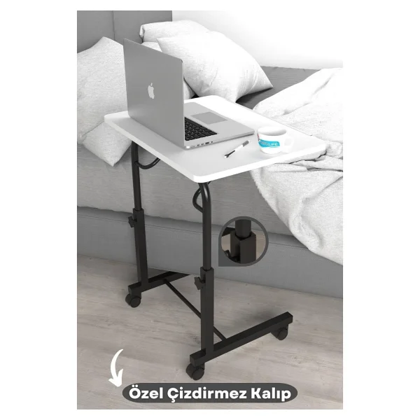 Depolife Eğim Yükseklik Ayarlı Laptop Sehpası Kahvaltı Ders Çalışma Bilgisayar Masası Metal Ayak Tekerlekli - Görsel 3