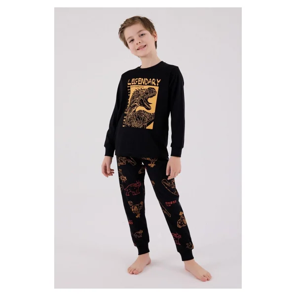 Rolypoly Erkek Çocuk Dinazorlu Uzun Kol Süprem Pijama Takım Siyah - Görsel 8
