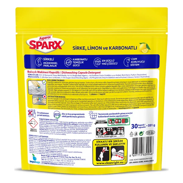 Asperox Sparx Bulaşık Makinesi Tableti 30'lu - Görsel 10