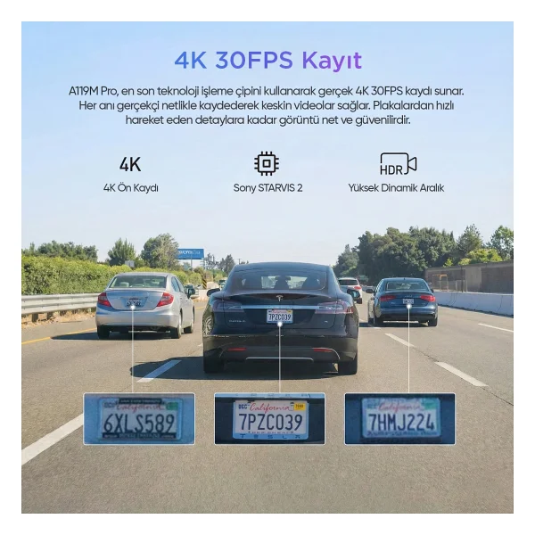 VIOFO A119M Pro 4K HDR Sony STARVIS 2 Sensörlü Wi-Fi 6 GPS'li Araç Kamerası - Görsel 3