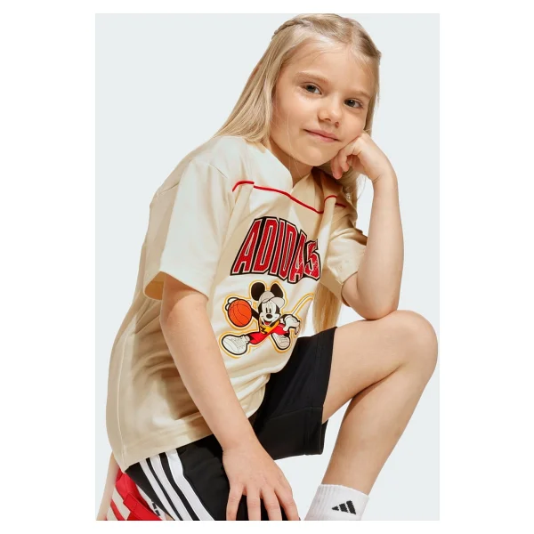 Adidas Disney Mickey Mouse JZ7673 Krem Kısa Kollu V Yaka Çocuk Tişört - Görsel 4