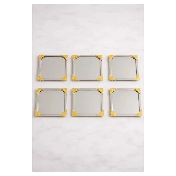 YzHome 6 Lı Metal Kare Gül Model Sunum Servis Tepsisi Tepsi 22cm - Görsel 2