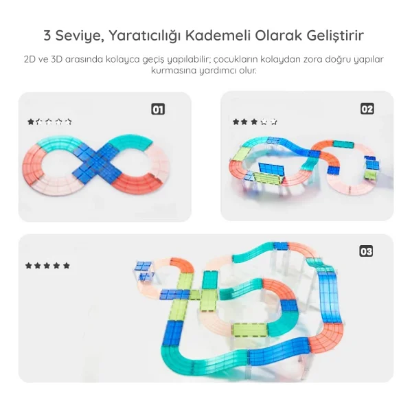 Mideer Magnetic Tiles Arabalı Yarış Pisti MD6395 115 Parça Blok Oyuncak - Görsel 8