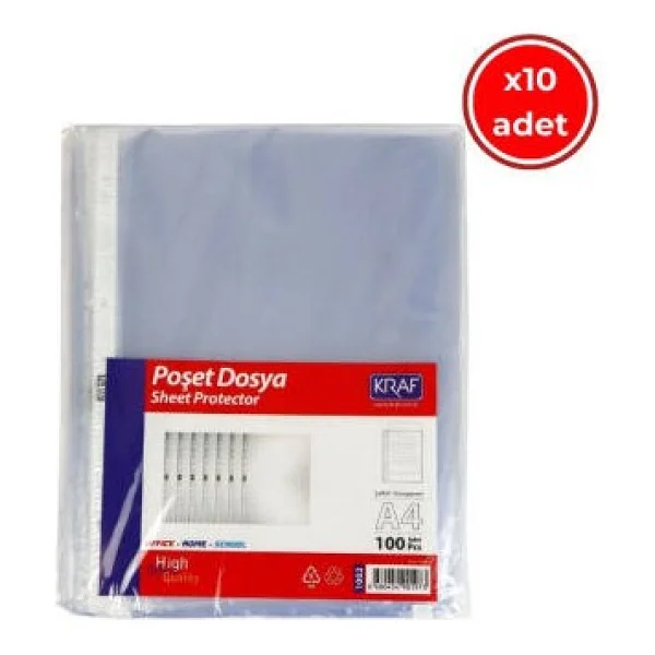 Kraf Xl Poşet Dosya, 10 Adet, 100'LÜ Paket, A4 Boyut, Şeffaf - Görsel 4