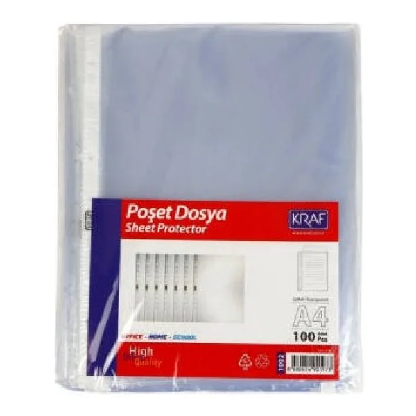 Kraf Xl Poşet Dosya, 10 Adet, 100'LÜ Paket, A4 Boyut, Şeffaf - Görsel 3
