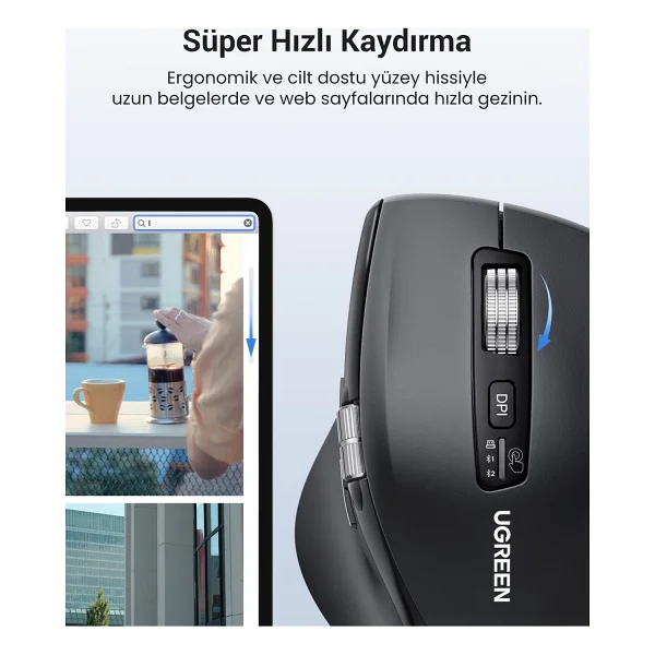 Ugreen 45792 Sessiz Ergonomik Optik Kablosuz Mouse - Görsel 3