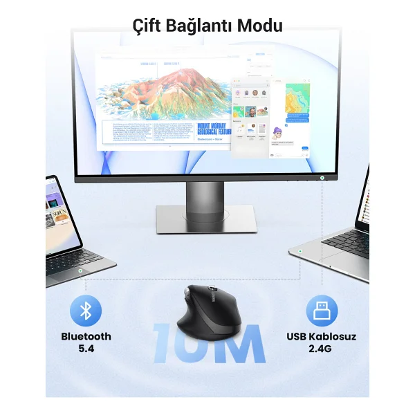 Ugreen 45792 Sessiz Ergonomik Optik Kablosuz Mouse - Görsel 5
