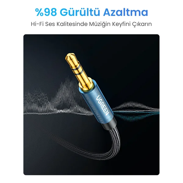 Ugreen 90 Derece L Tipi 3.5 Mm Aux Ses Kablosu, Mavi, 1 Metre, 60179 - Görsel 10