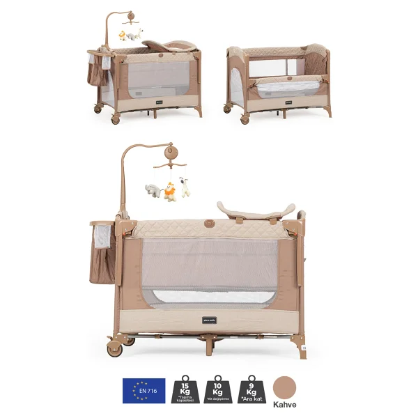 Pierre Cardin Luna 60x100 cm Kahverengi Anne Yanı Park Yatak - Görsel 6