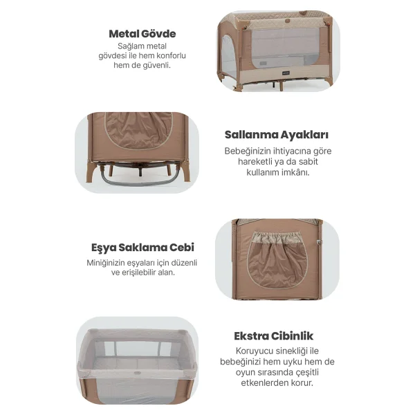 Pierre Cardin Luna 60x100 cm Kahverengi Anne Yanı Park Yatak - Görsel 3