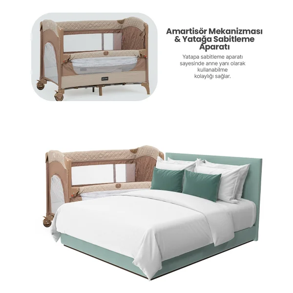 Pierre Cardin Luna 60x100 cm Kahverengi Anne Yanı Park Yatak - Görsel 4