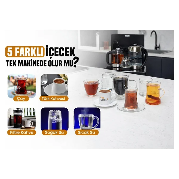 Tea Or Coffee 5 farklı İçecek Tek Makinede! Çay, Türk Kahvesi, FiltreKahve, Soğuk Su ve Sıcak Su - Akıllı Su Sebili - Çay Kahve Makinesi - Görsel 2
