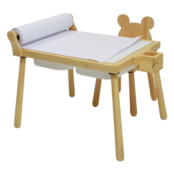 Joy Kids Toy Rulo Aparatlı Doğal Ahşap Duyusal Çocuk Aktivite Masası Oyun Masası 1 Adet Ayı Sandalye - Görsel 2