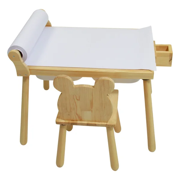Joy Kids Toy Rulo Aparatlı Doğal Ahşap Duyusal Çocuk Aktivite Masası Oyun Masası 1 Adet Ayı Sandalye - Görsel 3