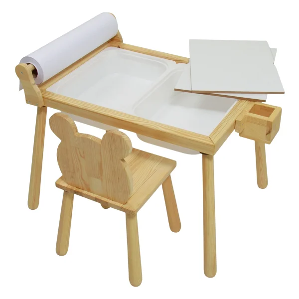 Joy Kids Toy Rulo Aparatlı Doğal Ahşap Duyusal Çocuk Aktivite Masası Oyun Masası 1 Adet Ayı Sandalye - Görsel 4