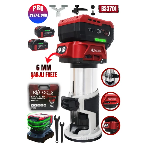 Retools Bordo 6 Mm Şarjlı Freze - Görsel 2