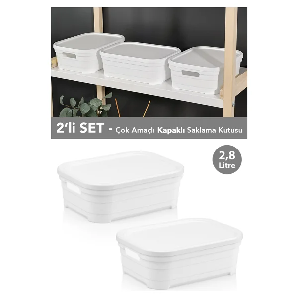 Meleni Home 2 Adet Kapaklı Dekoratif Piramit Saklama Kutusu - Dolap Düzenleyici Organizer Kutu 2,8 Litre Beyaz - Görsel 6