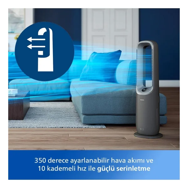 Philips 70 M2 Kapasiteli Hem Isıtan Hem Soğutan Hava Temizleme Makinesi Kule Tipi Şık Tasarım Nanoprotect Hepa Filtreli Virüs ve Alerjen Giderici Akıllı Ünite AMF870 - Koyu Gri - Görsel 3