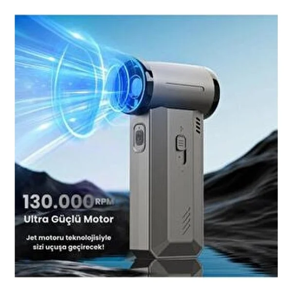 Wair Teknoloji fioplus Violent Turbo Jet Fan 130000RPM Ultra Güçlü Motor Güçlü Vakum 4000MAH Bataryalı Üflemeli F72 - Gri - Görsel 3