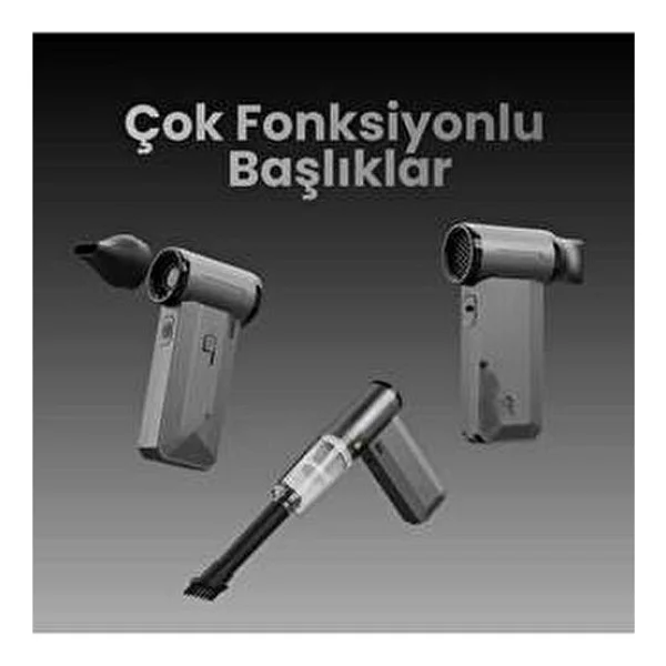 Wair Teknoloji fioplus Violent Turbo Jet Fan 130000RPM Ultra Güçlü Motor Güçlü Vakum 4000MAH Bataryalı Üflemeli F72 - Gri - Görsel 5
