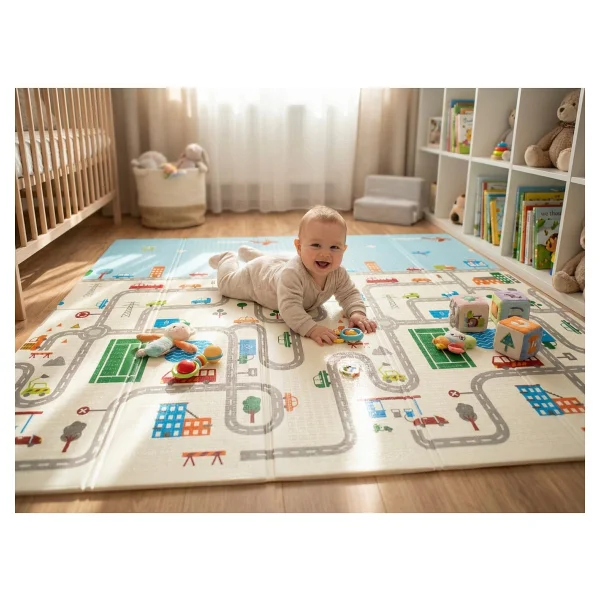 Globomart City Pulse Katlanabilir Çift Taraflı Oyun Matı - Oyun Halısı Premium Seri (Taşıma Çantası Hediye) - Çok Renkli - 180 x 200 cm - Görsel 2