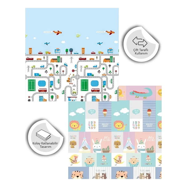 Globomart City Pulse Katlanabilir Çift Taraflı Oyun Matı - Oyun Halısı Premium Seri (Taşıma Çantası Hediye) - Çok Renkli - 120 x 180 cm - Görsel 9