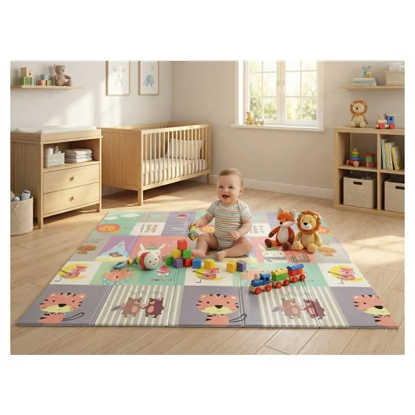 Globomart City Pulse Katlanabilir Çift Taraflı Oyun Matı - Oyun Halısı Premium Seri (Taşıma Çantası Hediye) - Çok Renkli - 120 x 180 cm - Görsel 3