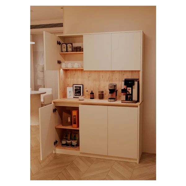 Avex Home Luna Kahve Köşesi - 135 cm Çok Amaçlı Dolap - Gömme LED Aydınlatmalı - Mdf - Krem, Meşe - Krem - Meşe - Görsel 8