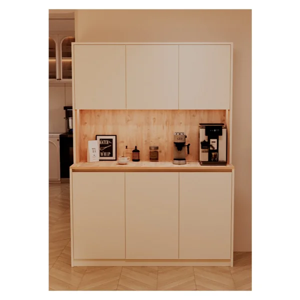 Avex Home Luna Kahve Köşesi - 135 cm Çok Amaçlı Dolap - Gömme LED Aydınlatmalı - Mdf - Krem, Meşe - Krem - Meşe - Görsel 2