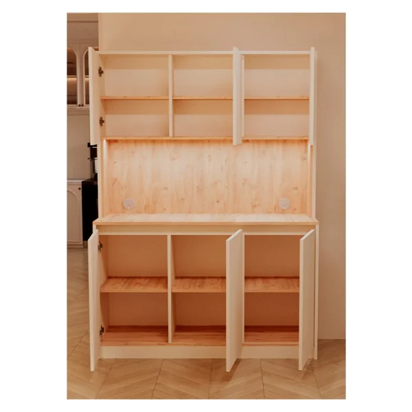 Avex Home Luna Kahve Köşesi - 135 cm Çok Amaçlı Dolap - Gömme LED Aydınlatmalı - Mdf - Krem, Meşe - Krem - Meşe - Görsel 3