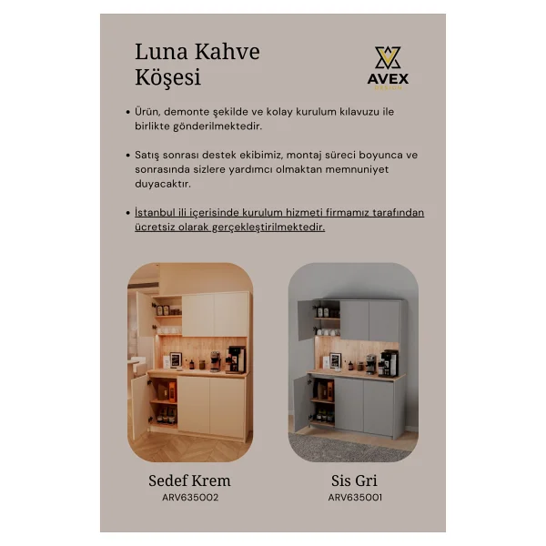 Avex Home Luna Kahve Köşesi - 135 cm Çok Amaçlı Dolap - Gömme LED Aydınlatmalı - Mdf - Krem, Meşe - Krem - Meşe - Görsel 6