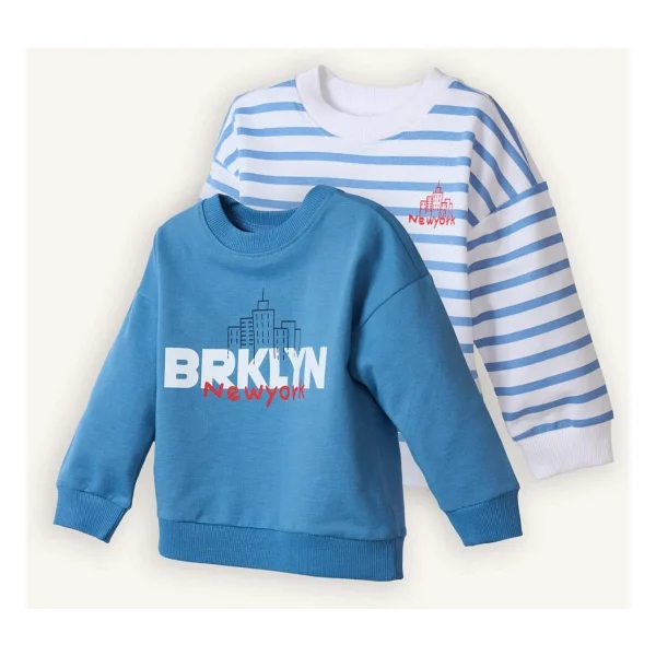DeFacto Oversize Geniş Kalıp Bisiklet Yaka Baskılı 2'li Sweatshirt Erkek Bebek G6343A526SP - Mavi-BE534 - 18 - 24 Ay - Görsel 8