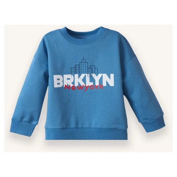DeFacto Oversize Geniş Kalıp Bisiklet Yaka Baskılı 2'li Sweatshirt Erkek Bebek G6343A526SP - Mavi-BE534 - 18 - 24 Ay - Görsel 2