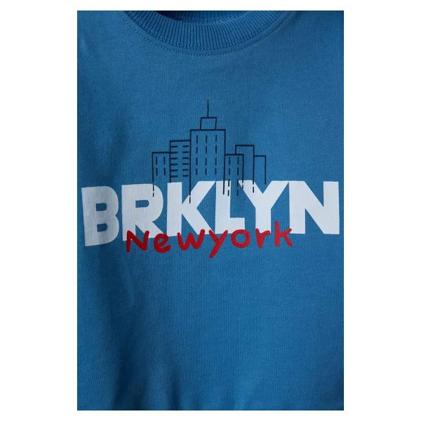 DeFacto Oversize Geniş Kalıp Bisiklet Yaka Baskılı 2'li Sweatshirt Erkek Bebek G6343A526SP - Mavi-BE534 - 18 - 24 Ay - Görsel 3