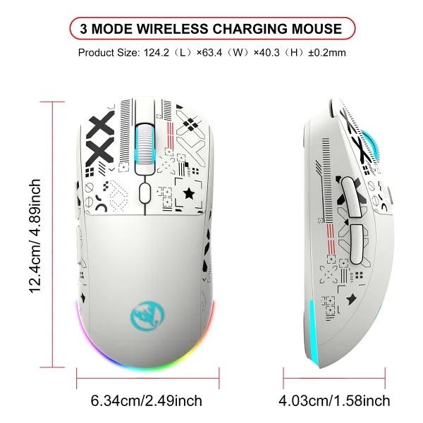 Hxsj T90 Pro Beyaz Şarjlı Optik Kablolu/Kablosuz Oyuncu Mouse - Görsel 5