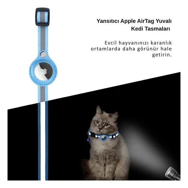 EtaShop AirTag Uyumlu Reflektif Kedi Tasması Zilli Ayarlanabilir Kedi Boyun Tasması 22-32 cm Pembe - Görsel 3