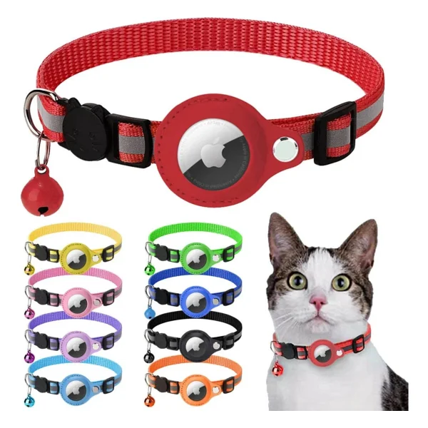 EtaShop AirTag Uyumlu Reflektif Kedi Tasması Zilli Ayarlanabilir Kedi Boyun Tasması 22-32 cm Pembe - Görsel 4