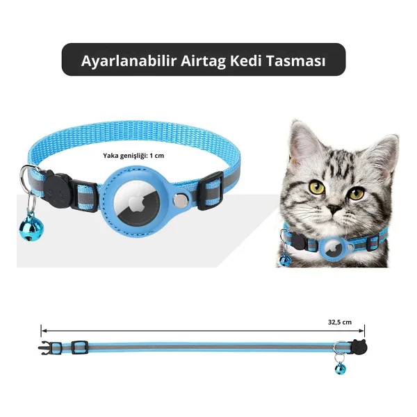 EtaShop AirTag Uyumlu Reflektif Kedi Tasması Zilli Ayarlanabilir Kedi Boyun Tasması 22-32 cm Pembe - Görsel 5