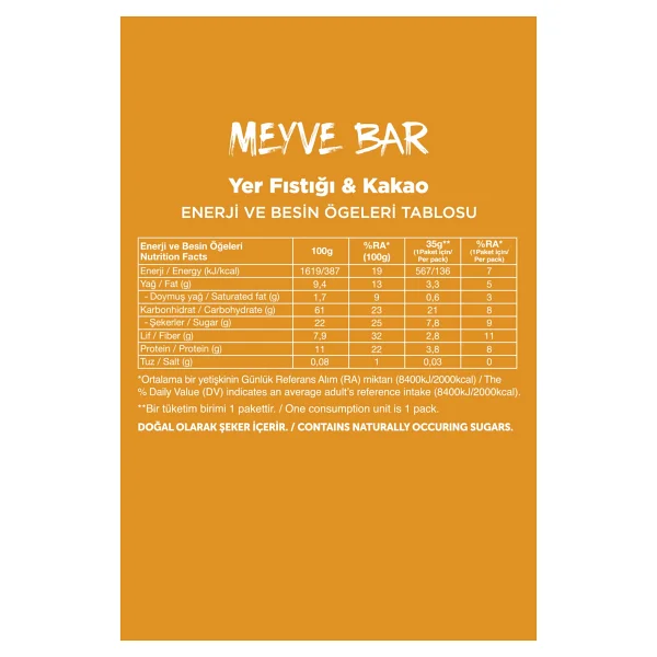 Fellas Yer Fıstıklı ve Kakaolu Meyve Bar 12x35 gr - Görsel 5
