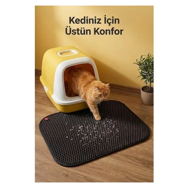 Pugalo CleanPaw Premium Kedi Tuvalet Önü Paspası, Çift Katmanlı Kedi Kumu Toplayıcı, Geniş Delikli, Kolay Temizlenir (Siyah, 50 x 50) - Görsel 2