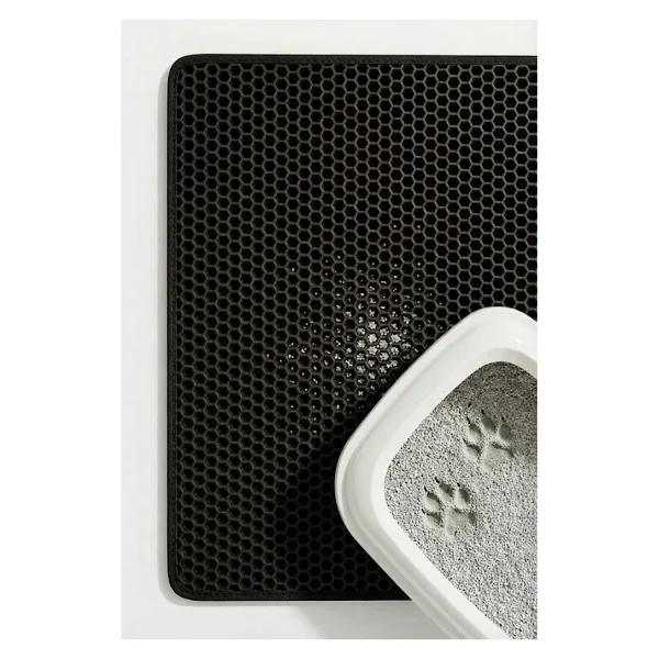 Pugalo CleanPaw Premium Kedi Tuvalet Önü Paspası, Çift Katmanlı Kedi Kumu Toplayıcı, Geniş Delikli, Kolay Temizlenir (Siyah, 50 x 50) - Görsel 3