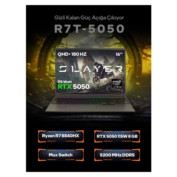 Game Garaj Slayer R7T-5050 C2 Ryzen 7 8840HX 32 GB 1 TB SSD RTX5050 16" WQXGA Gaming Laptop - Görsel 2