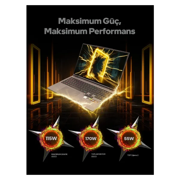 Game Garaj Slayer R7T-5050 C2 Ryzen 7 8840HX 32 GB 1 TB SSD RTX5050 16" WQXGA Gaming Laptop - Görsel 3